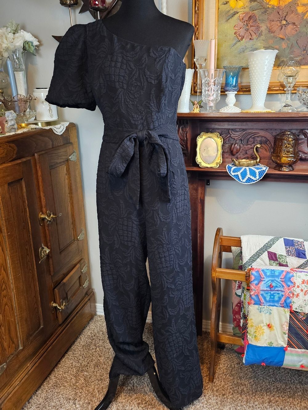 Lilly Pulitzer Brialyn One Shoulder Jacquard Jumpsuit Black 14